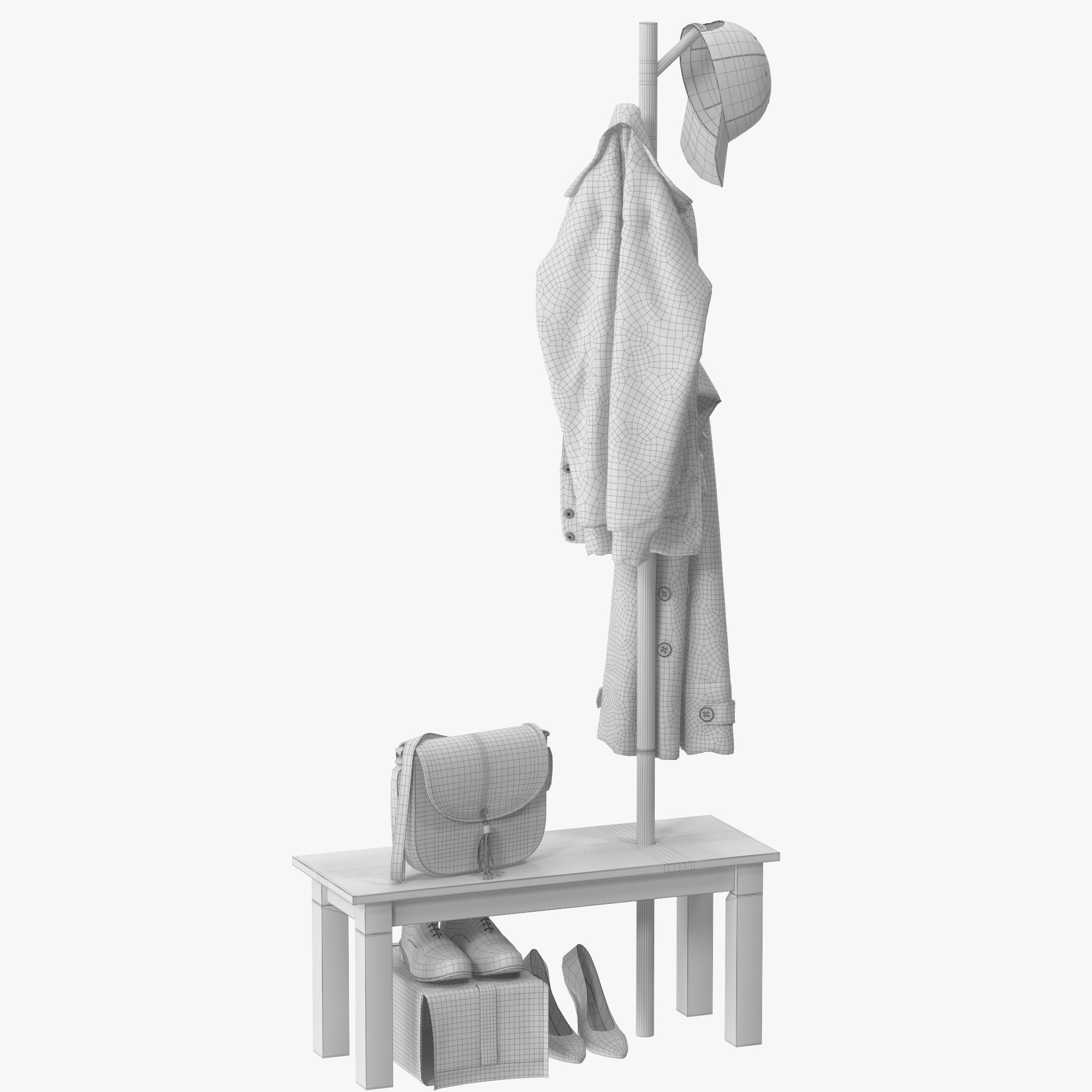 HOMCOM Bamboo Coat Rack 3D model_14