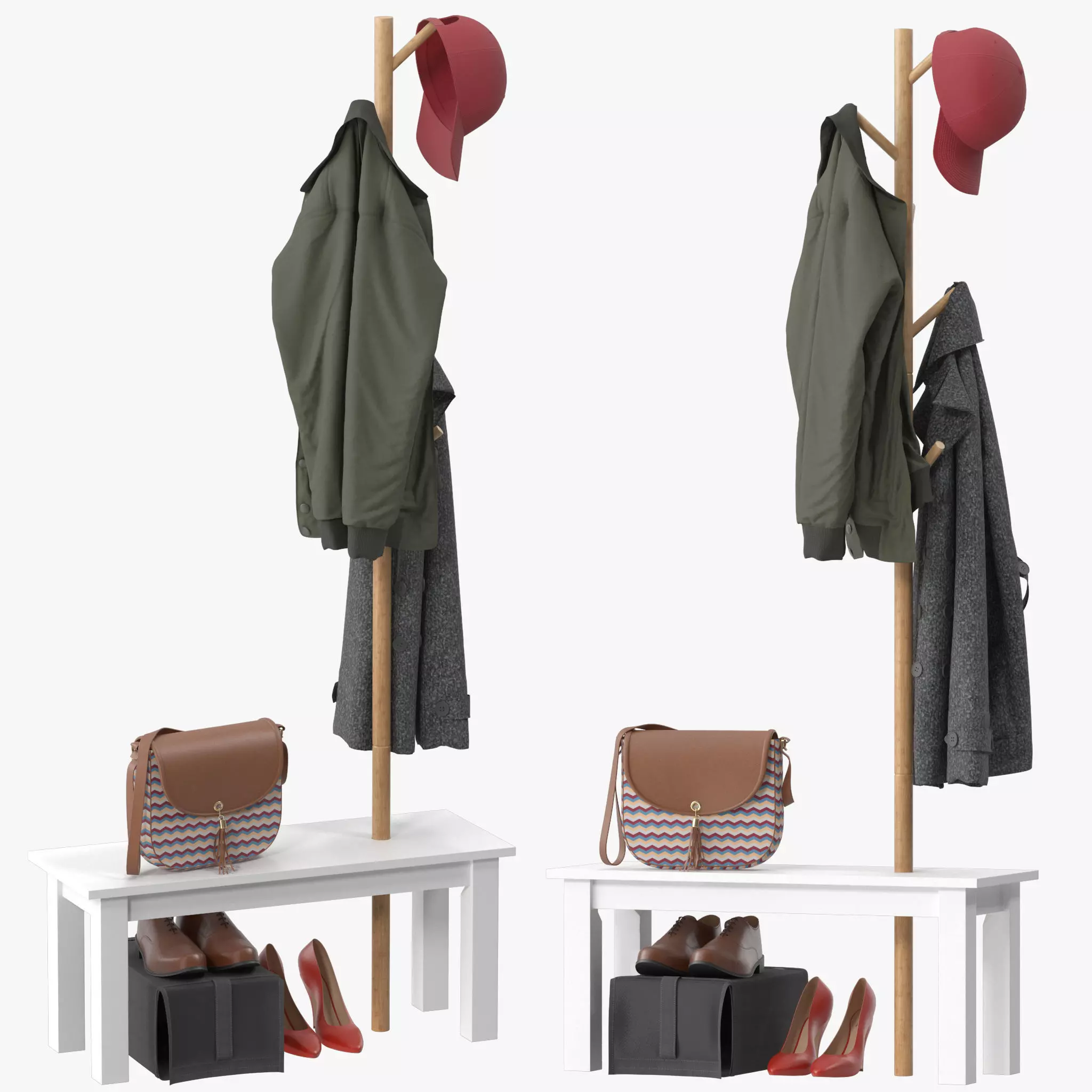 HOMCOM Bamboo Coat Rack 3D model_0