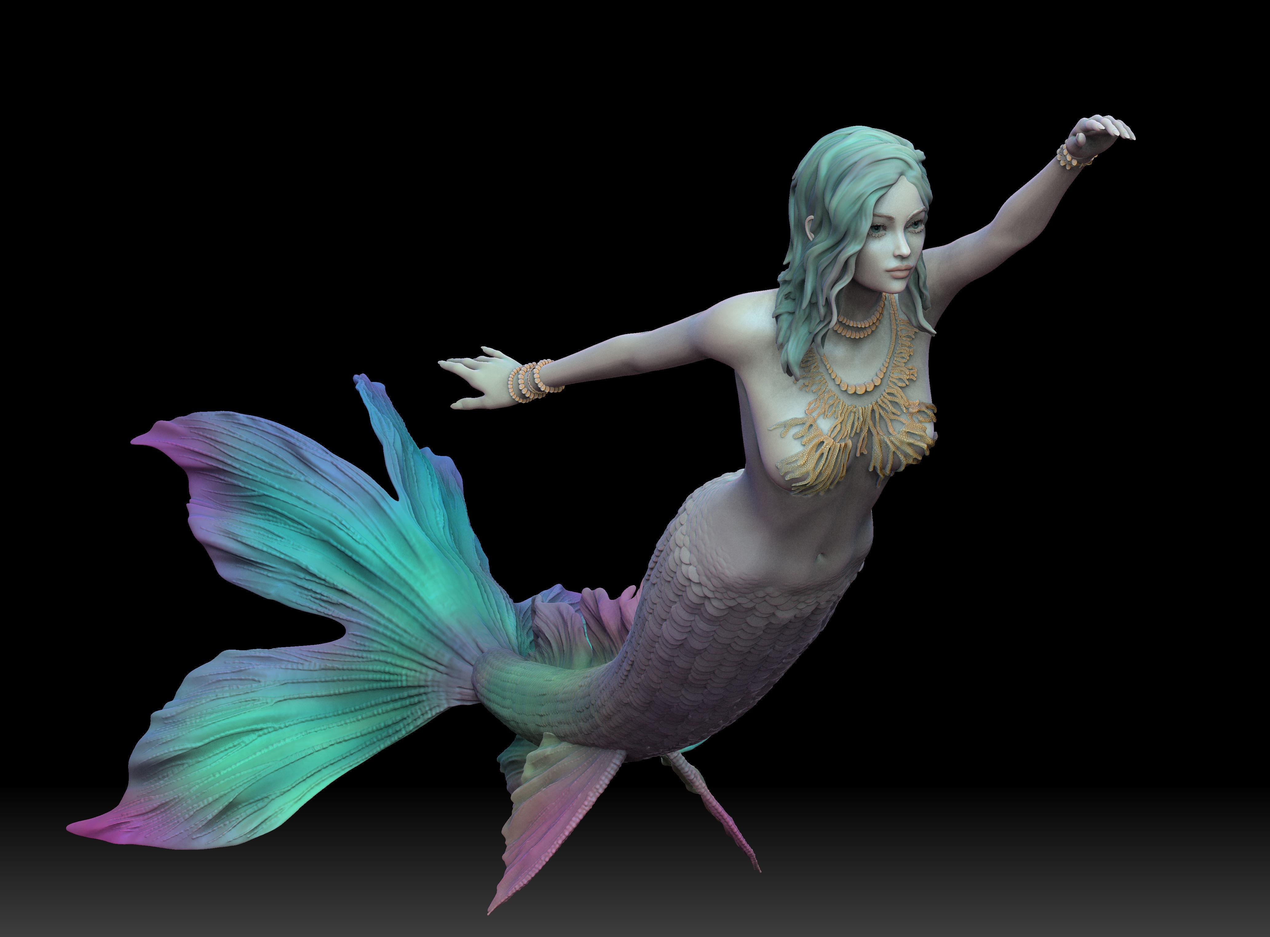 Mermaid several poses and shapes 3D print model_2