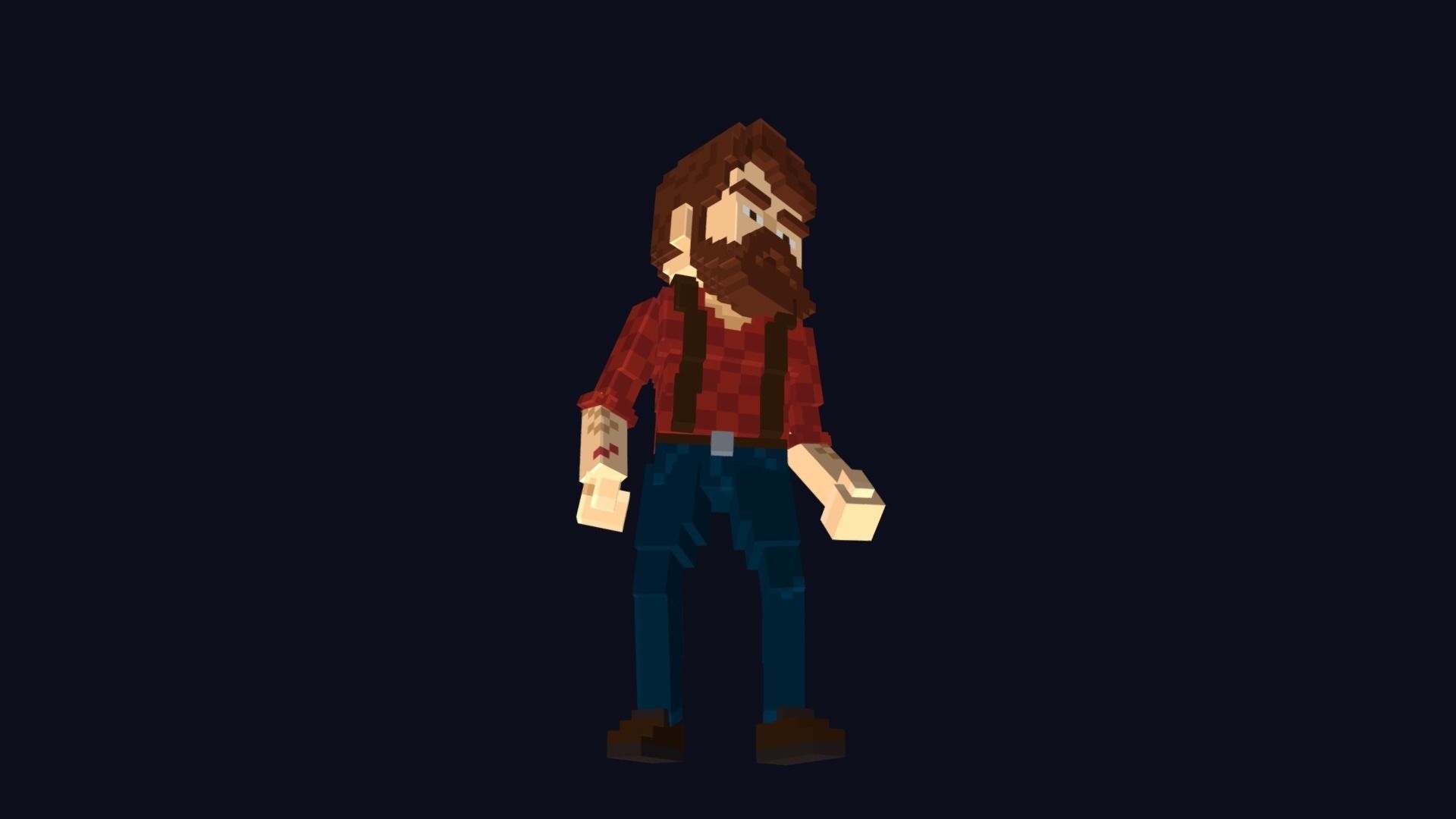 Woodcutter Character - 3D Voxel Model Low-poly 3D model_10