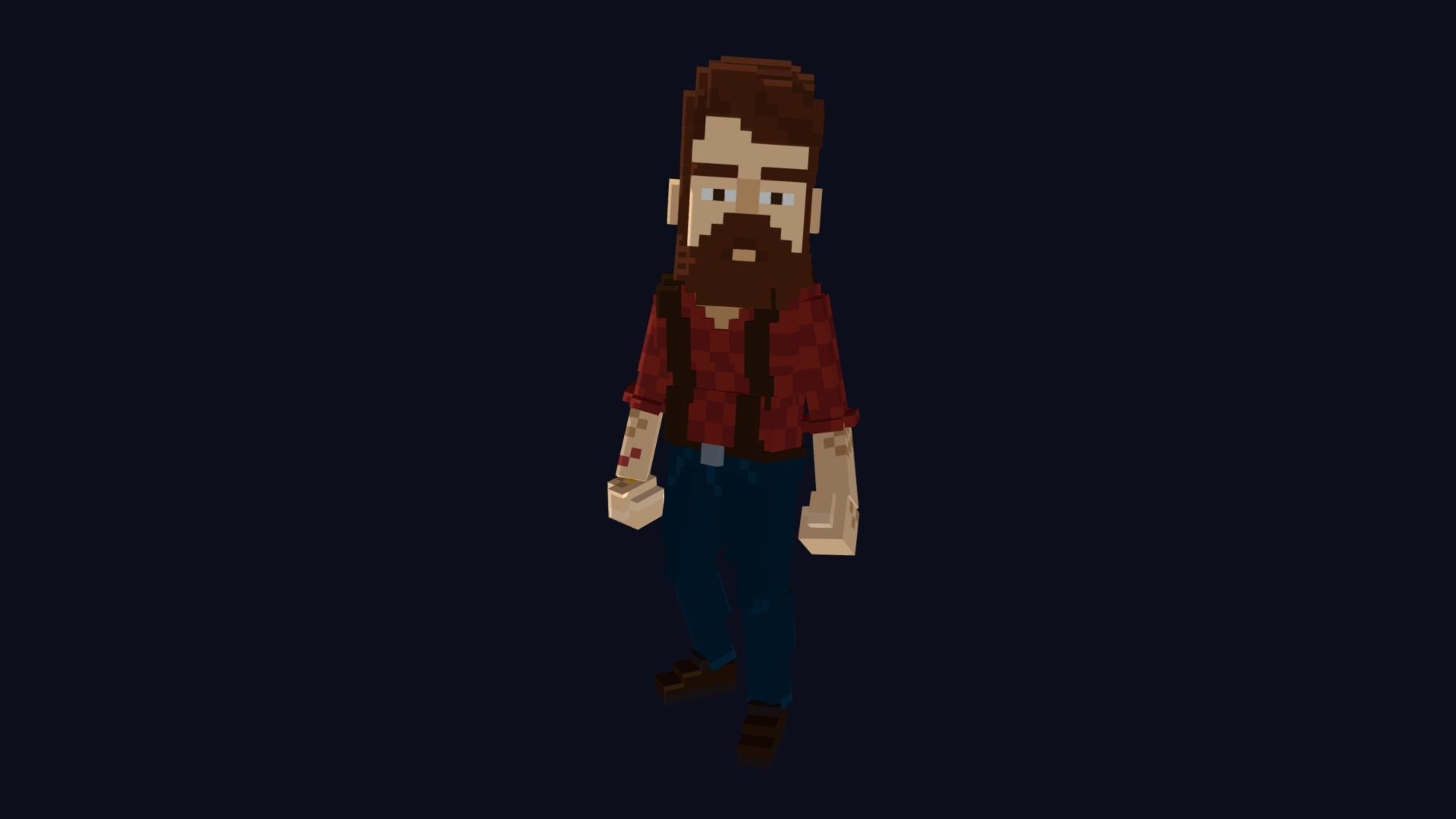 Woodcutter Character - 3D Voxel Model Low-poly 3D model_2