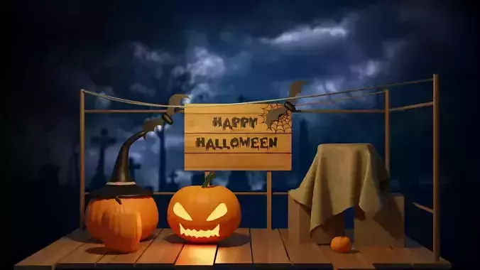 Happy Halloween Realistic Pumpkins with props 3D model
