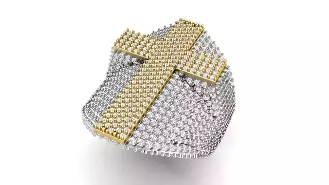 Dual Tone Cross Diamond Cross Signet Ring 