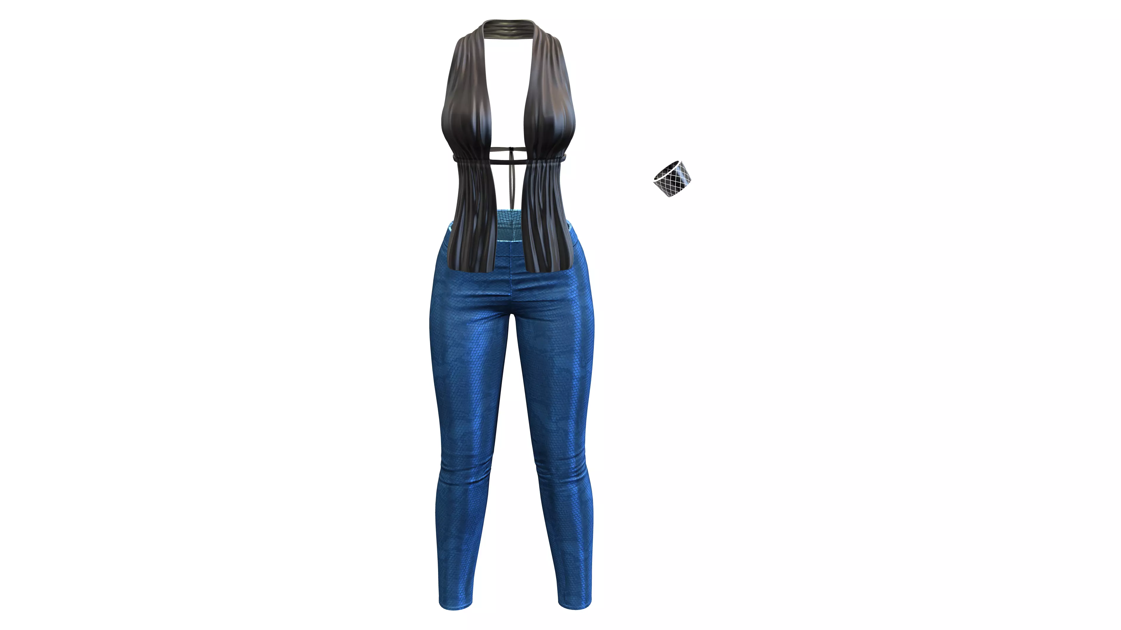 Shiny Metallic Club Outfit Pants Top Bracelet Low-poly 3D model