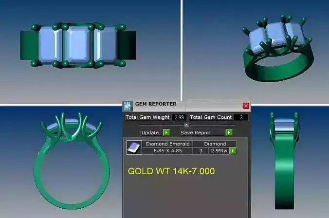 emerald cut 3 stone ring