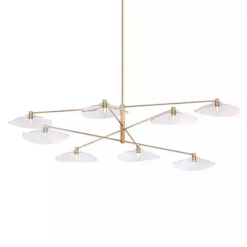CALLA brass and glass chandelier with six clear glass shades