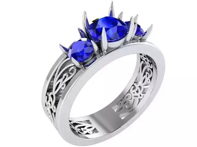 Blue 3-Stone diamond ring 3077 3D print model