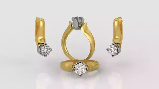 Ring and Earrings Diamond jewelry set 3d print model C21