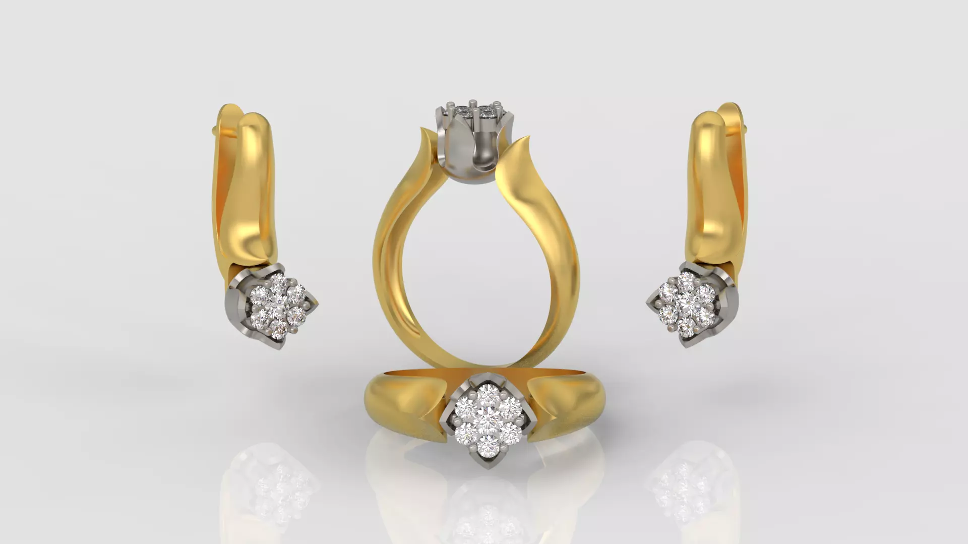 Ring and Earrings Diamond jewelry set 3d print model C21 3D print model_0