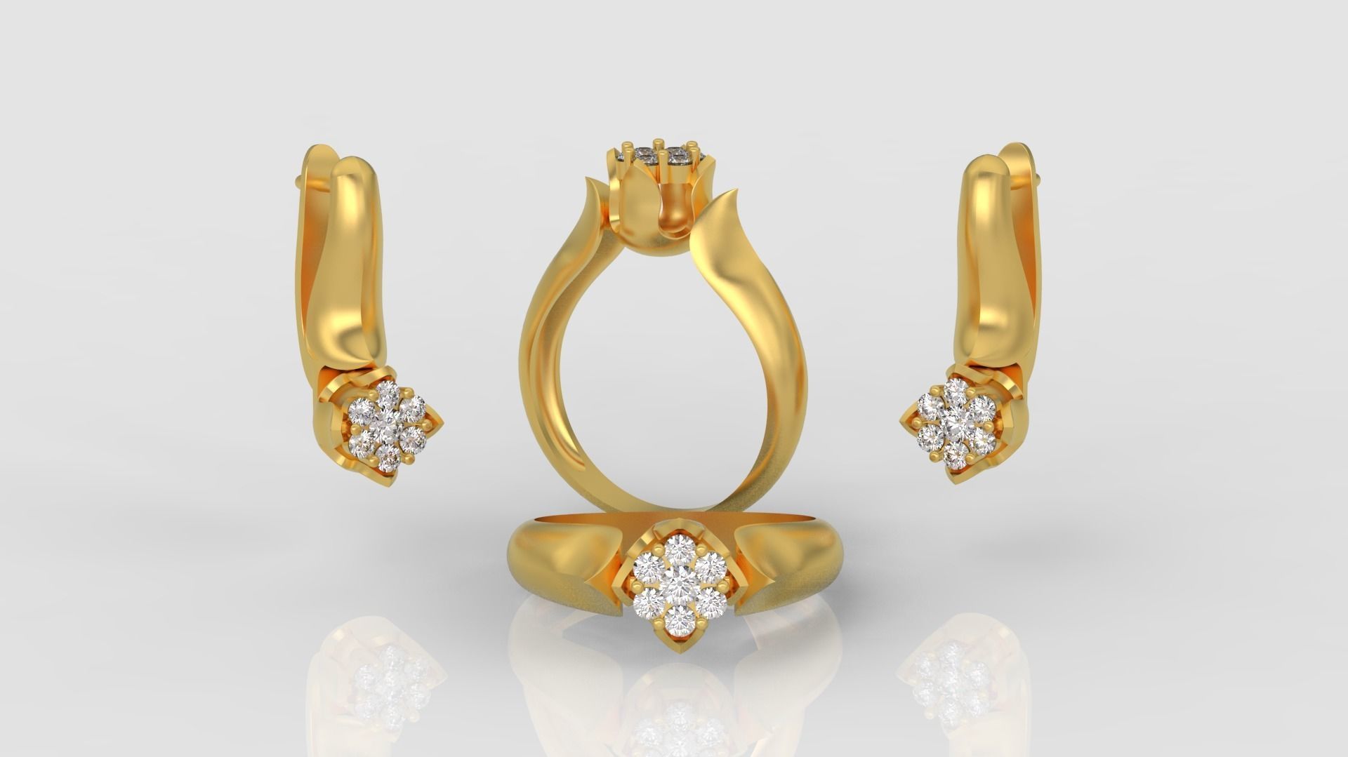 Ring and Earrings Diamond jewelry set 3d print model C21 3D print model_3