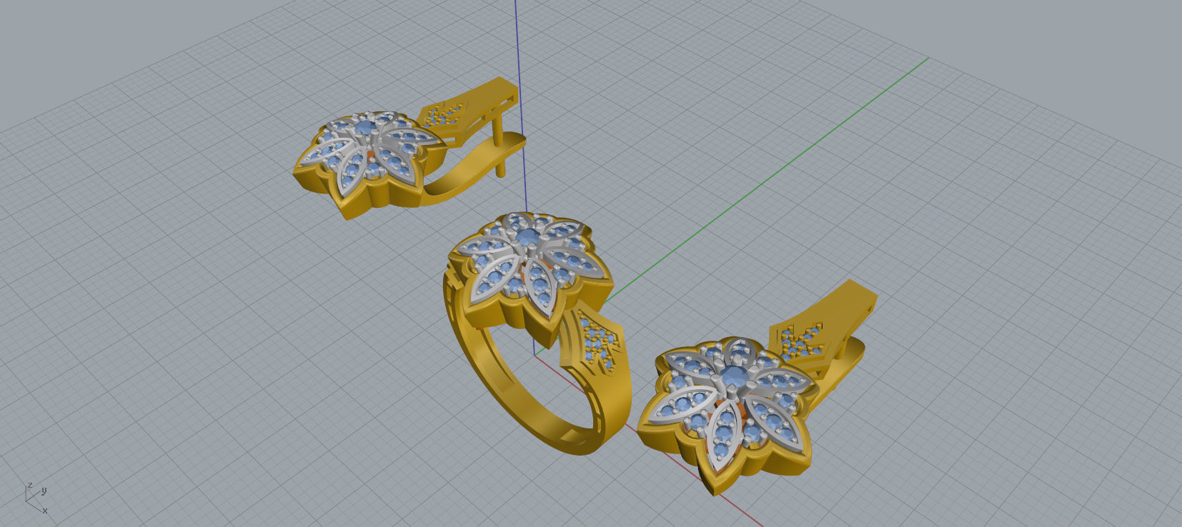 Ring and Earrings Diamond jewelry set 3d print model C23 3D print model_16