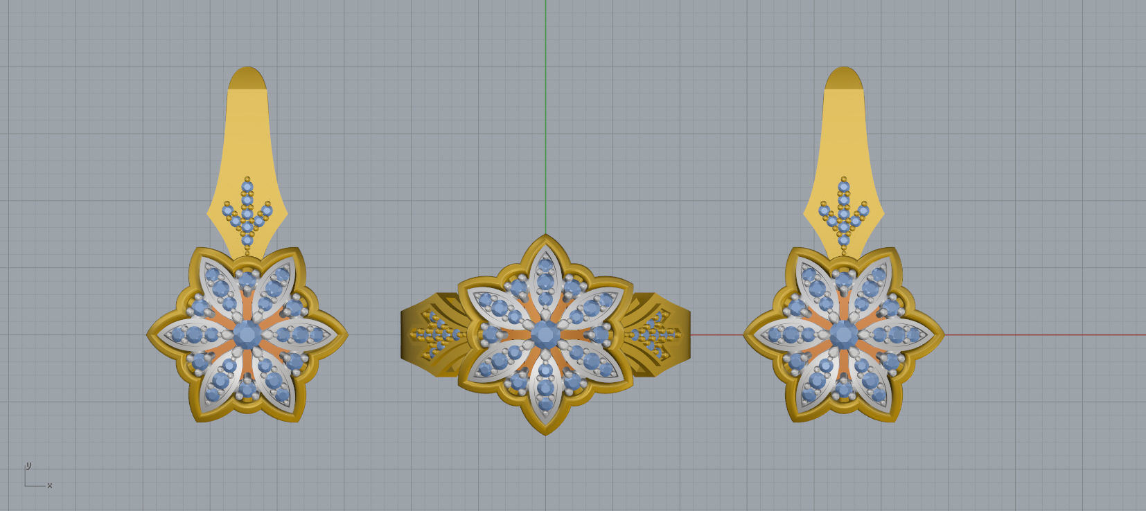 Ring and Earrings Diamond jewelry set 3d print model C23 3D print model_11