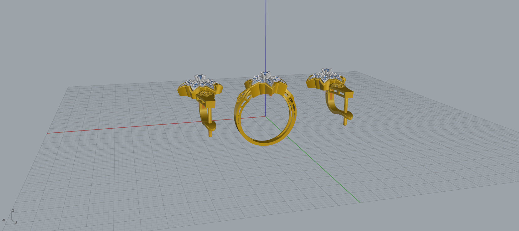 Ring and Earrings Diamond jewelry set 3d print model C23 3D print model_15
