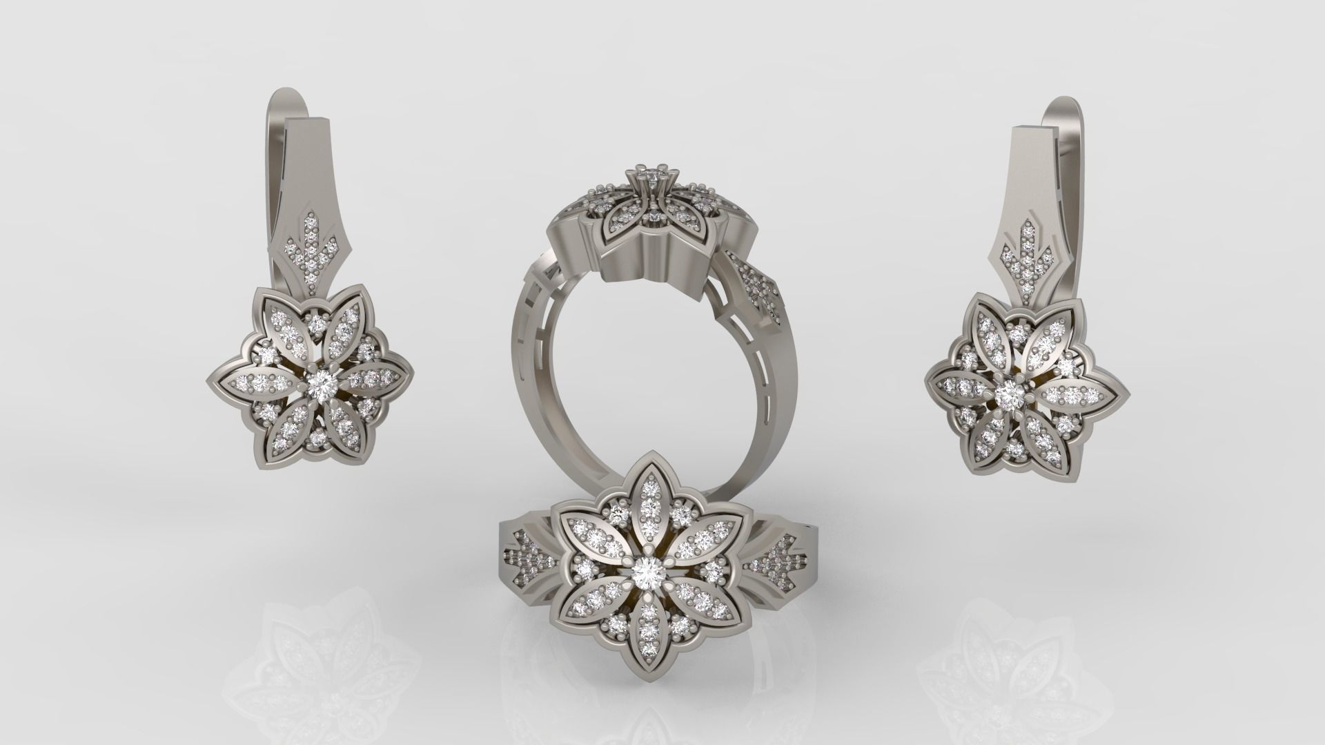 Ring and Earrings Diamond jewelry set 3d print model C23 3D print model_1