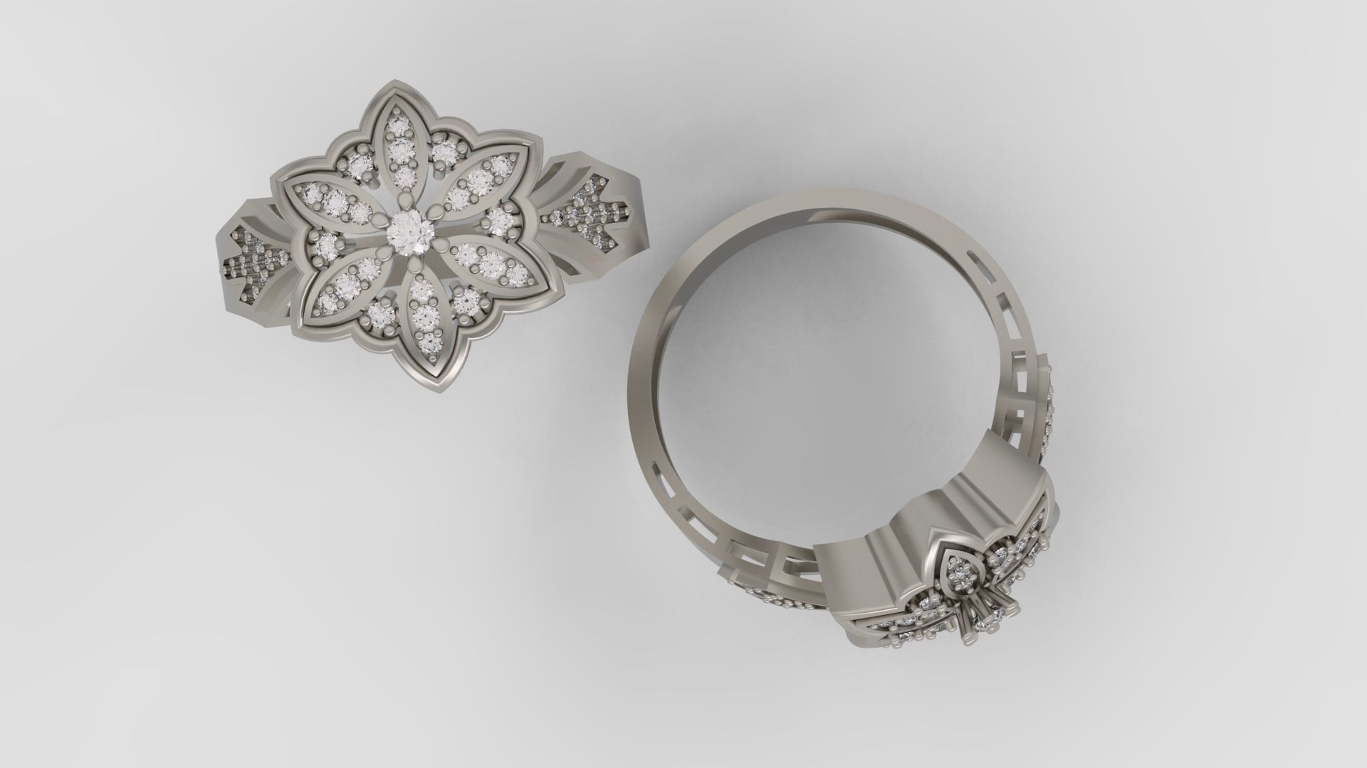 Ring and Earrings Diamond jewelry set 3d print model C23 3D print model_4