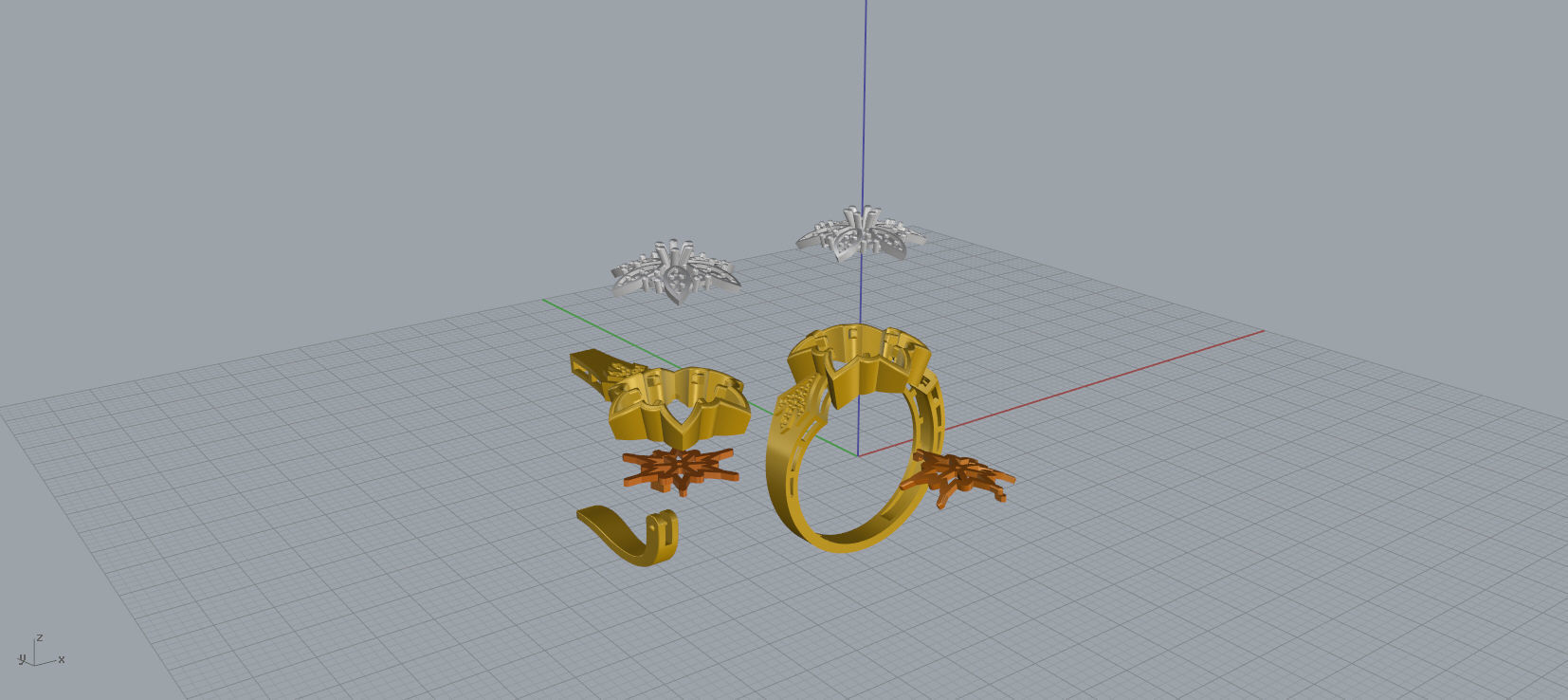Ring and Earrings Diamond jewelry set 3d print model C23 3D print model_17