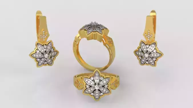 Ring and Earrings Diamond jewelry set 3d print model C23