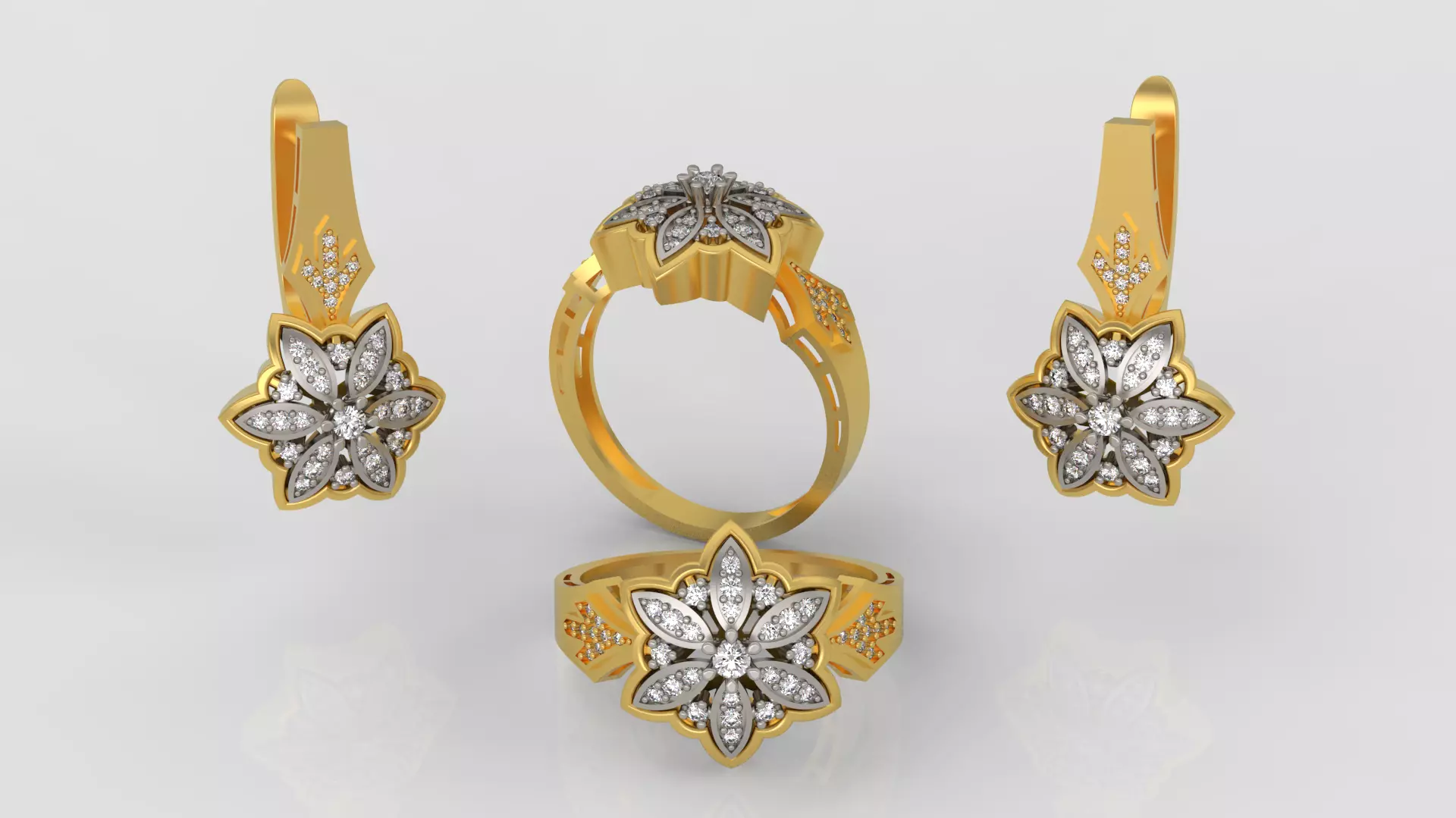 Ring and Earrings Diamond jewelry set 3d print model C23 3D print model_0