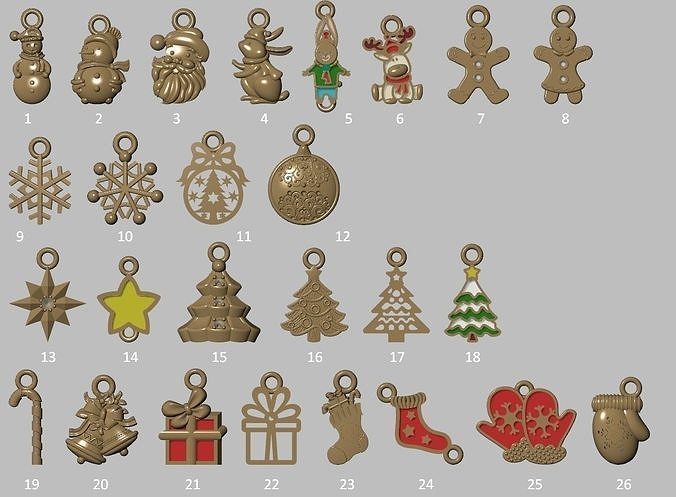 Christmas gold pedants 2023 3D Model Collection