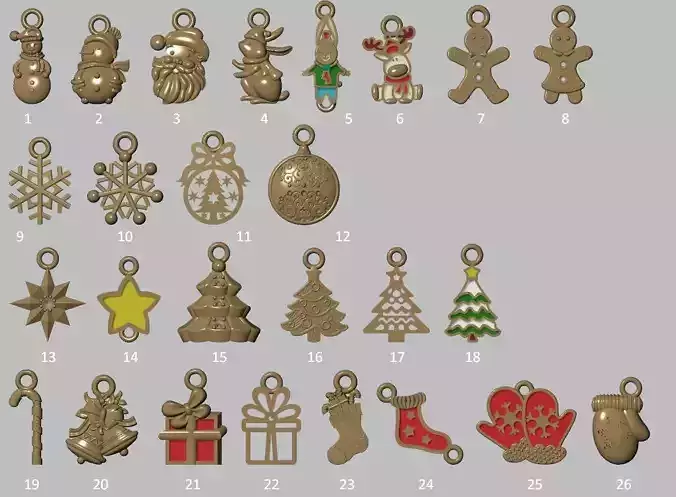 Christmas gold pedants 2023 3D Model Collection