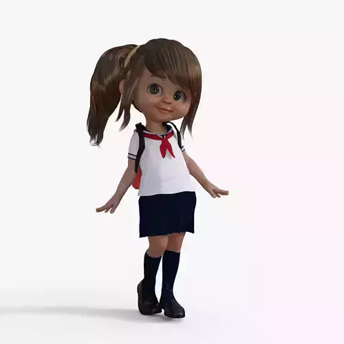 Cartoon School Girl Rigged