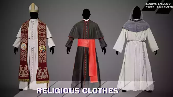 3D RELIGIOUS Outfits clothes for 3D Character  Low-poly 3D model