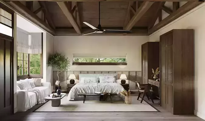 bedroom and bathroom