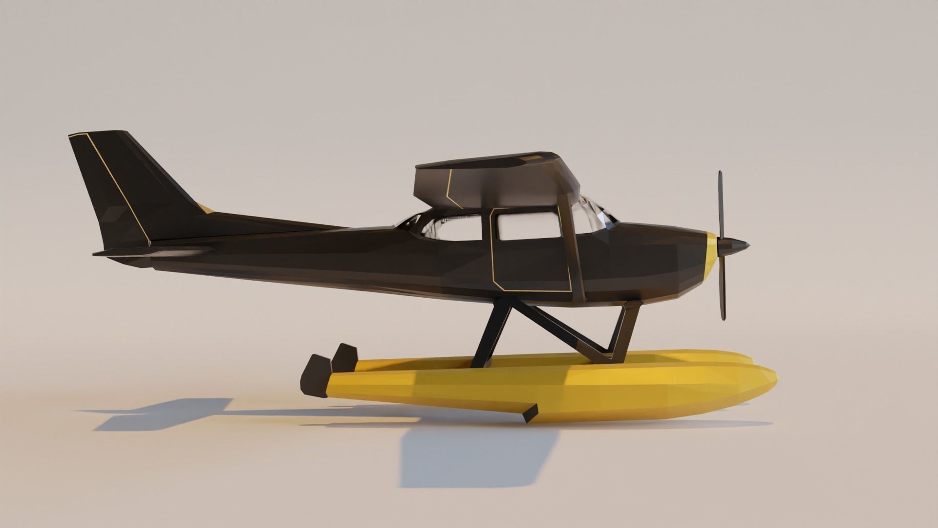 Low poly plane float Low-poly 3D model_2
