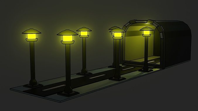 Subway road at night  Free low-poly 3D model