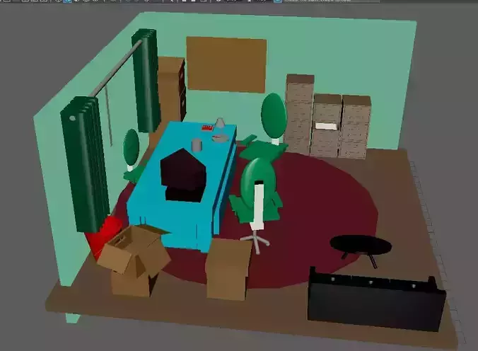 office room with furniture and boxes