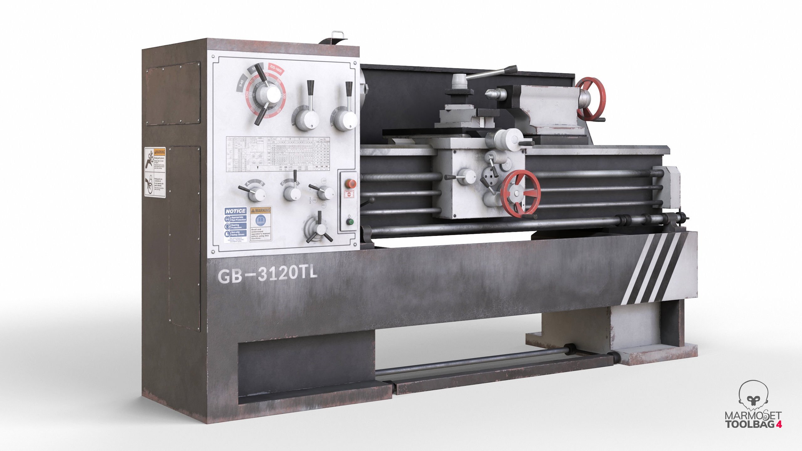 Turning lathe machine dirty Low-poly 3D model_6