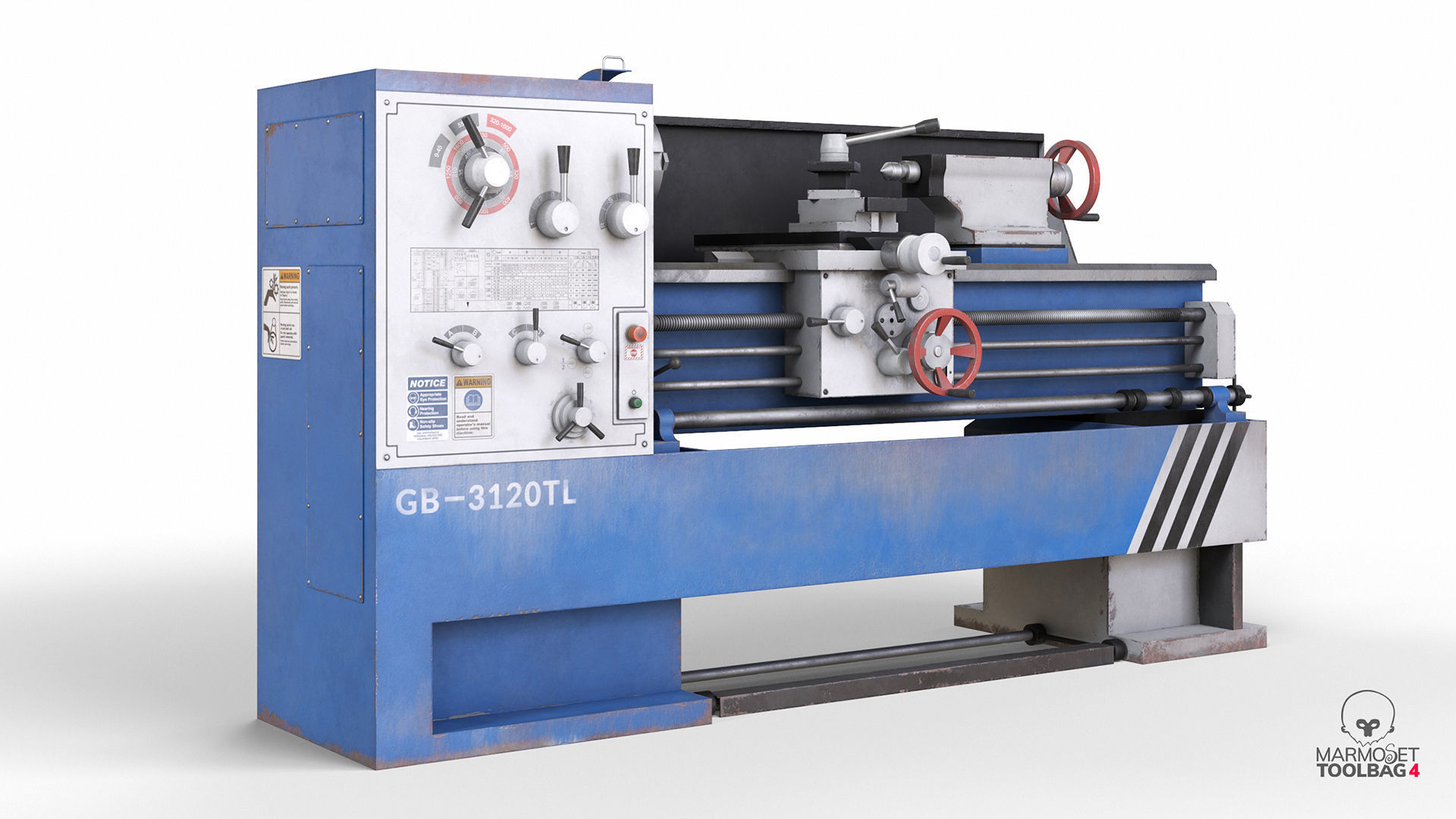 Turning lathe machine dirty Low-poly 3D model_4