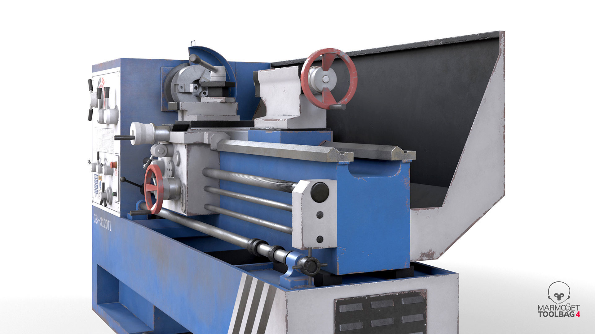 Turning lathe machine dirty Low-poly 3D model_13