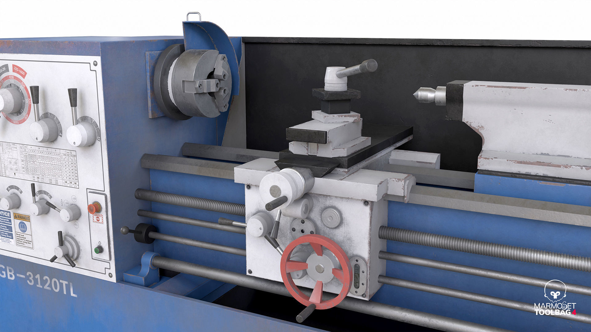 Turning lathe machine dirty Low-poly 3D model_15