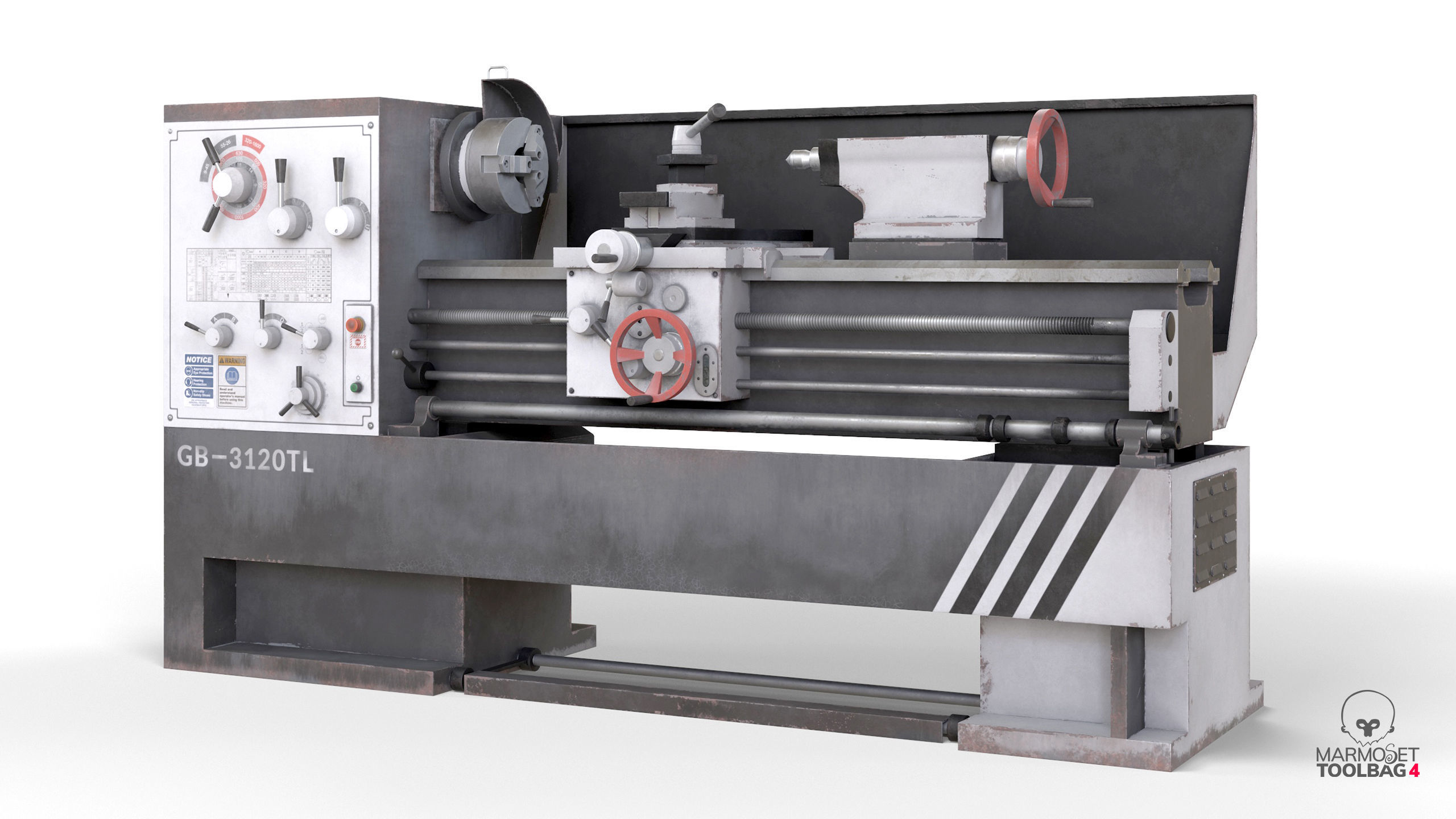 Turning lathe machine dirty Low-poly 3D model_9