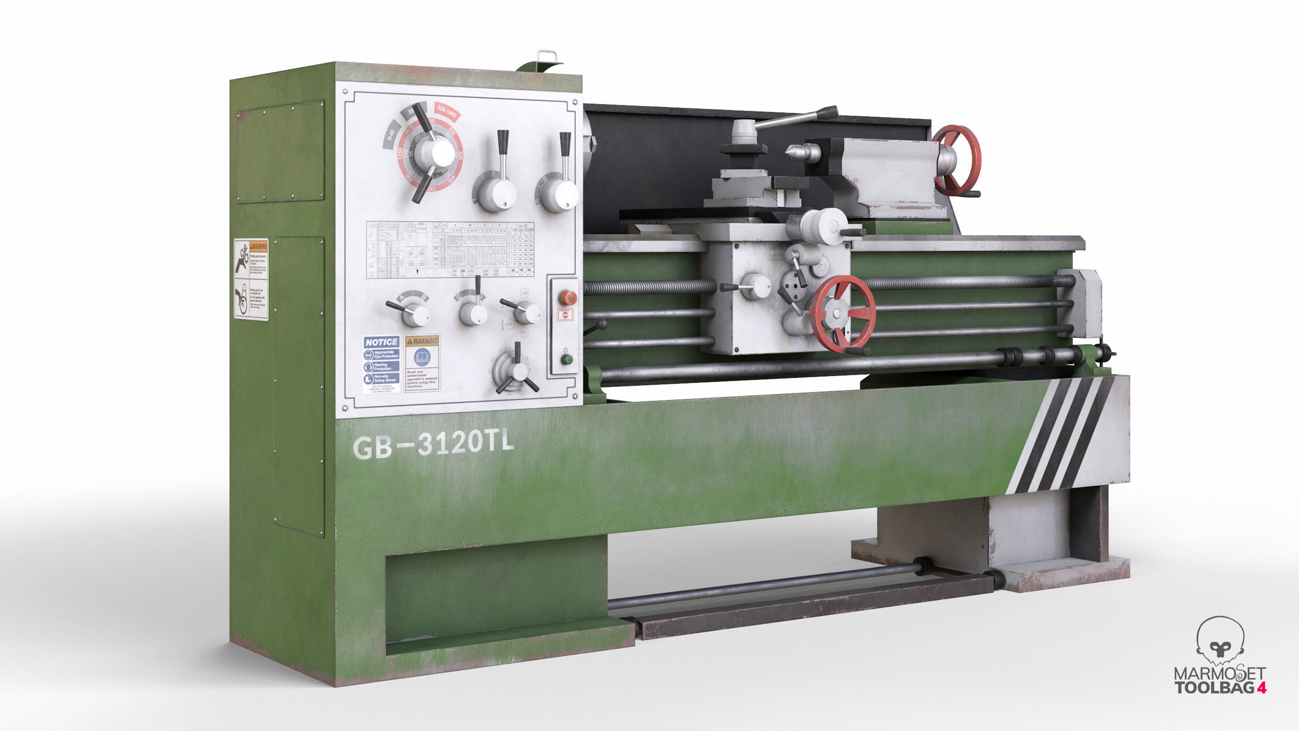 Turning lathe machine dirty Low-poly 3D model_5