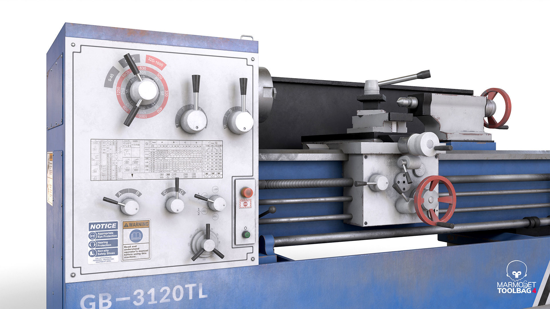 Turning lathe machine dirty Low-poly 3D model_14