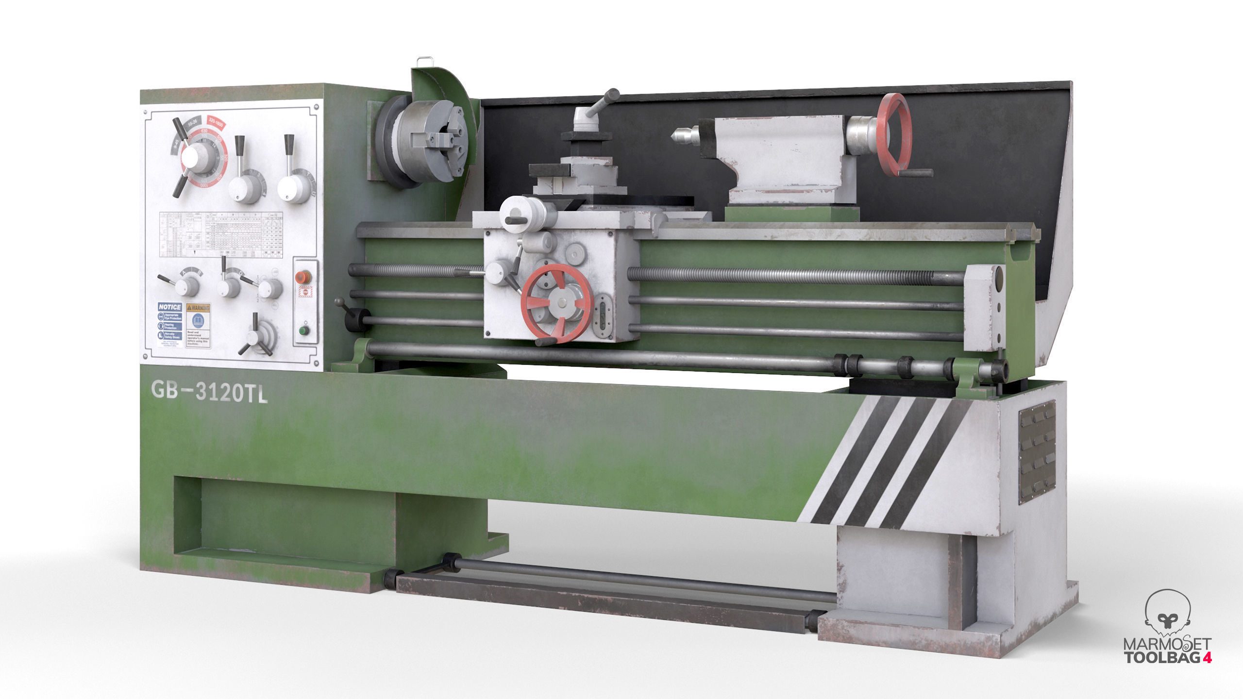 Turning lathe machine dirty Low-poly 3D model_8