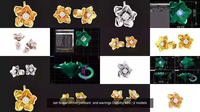  set flower Orchidees pendant  and earrings Dorothy 689