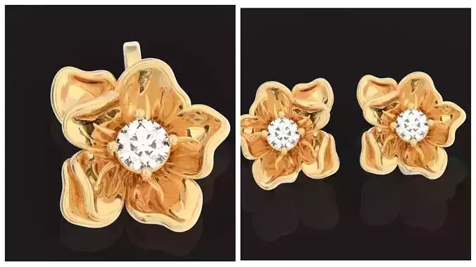  set flower Orchidees pendant  and earrings Dorothy 689 3D Model Collection
