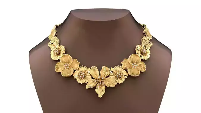 Necklace gold with flowers 3D print model