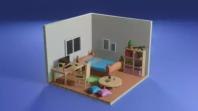 Bedroom room with furniture and bed