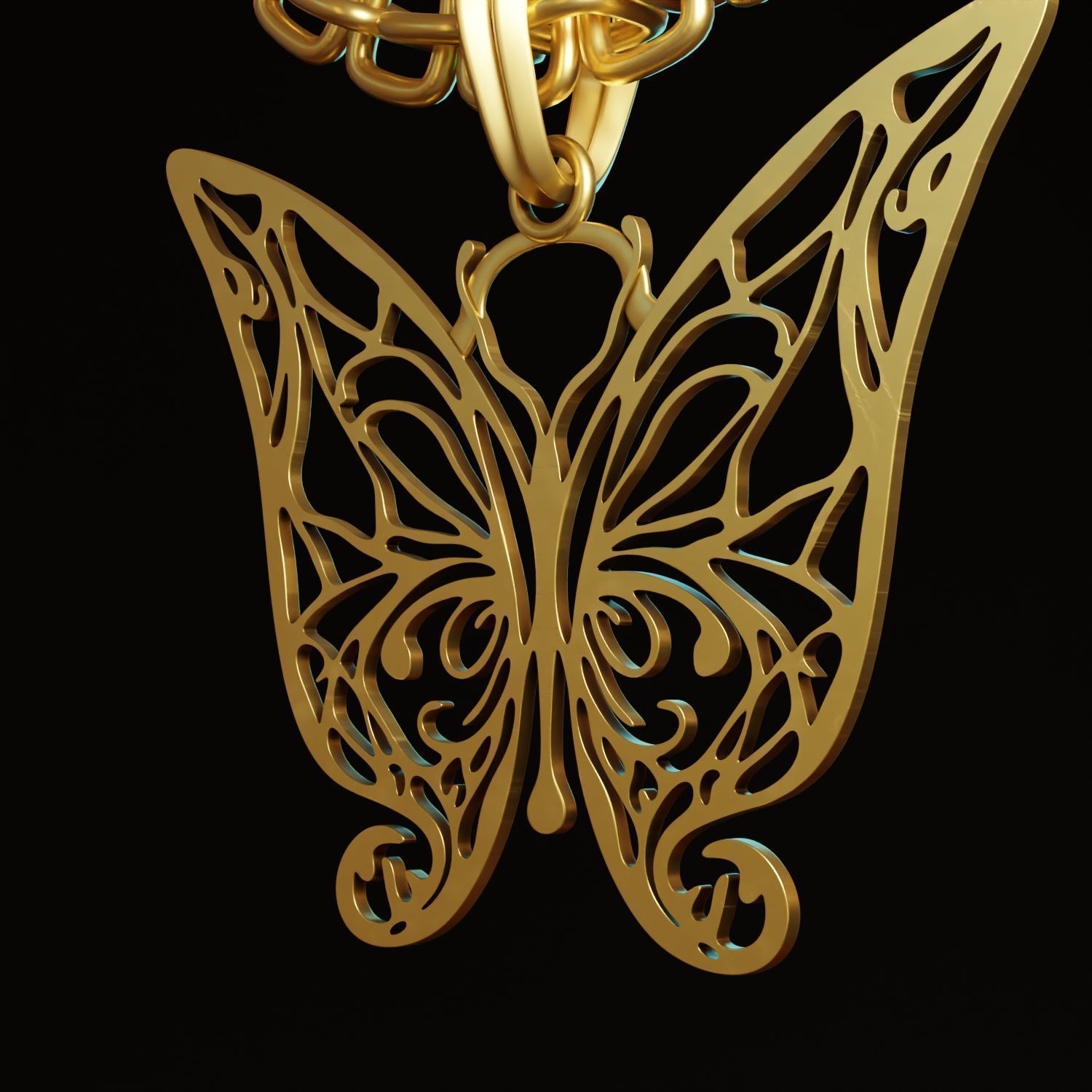Butterfly Stylized Pendant Amulet Necklace Design 3D print model_3