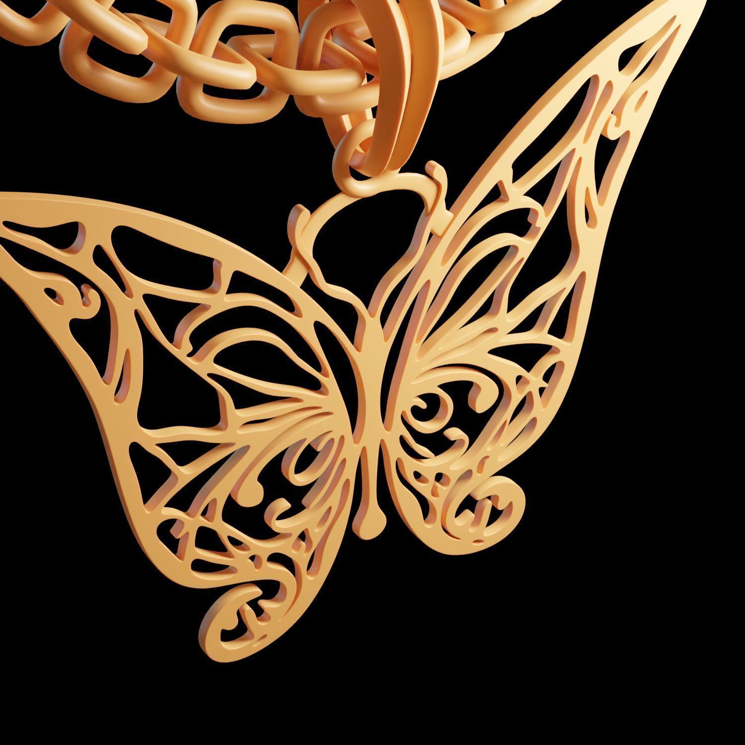 Butterfly Stylized Pendant Amulet Necklace Design 3D print model_12