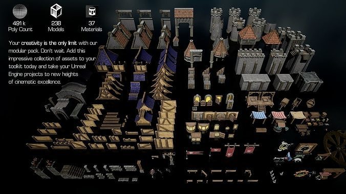 Castles and Towns Massive 250 Piece Kitbash Modular Pack 3D model 6
