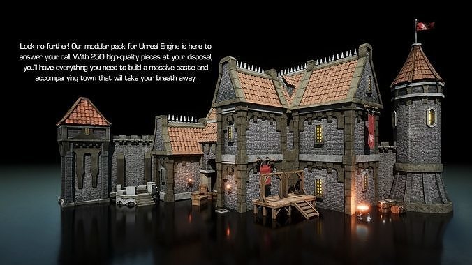 Castles and Towns Massive 250 Piece Kitbash Modular Pack 3D model 4