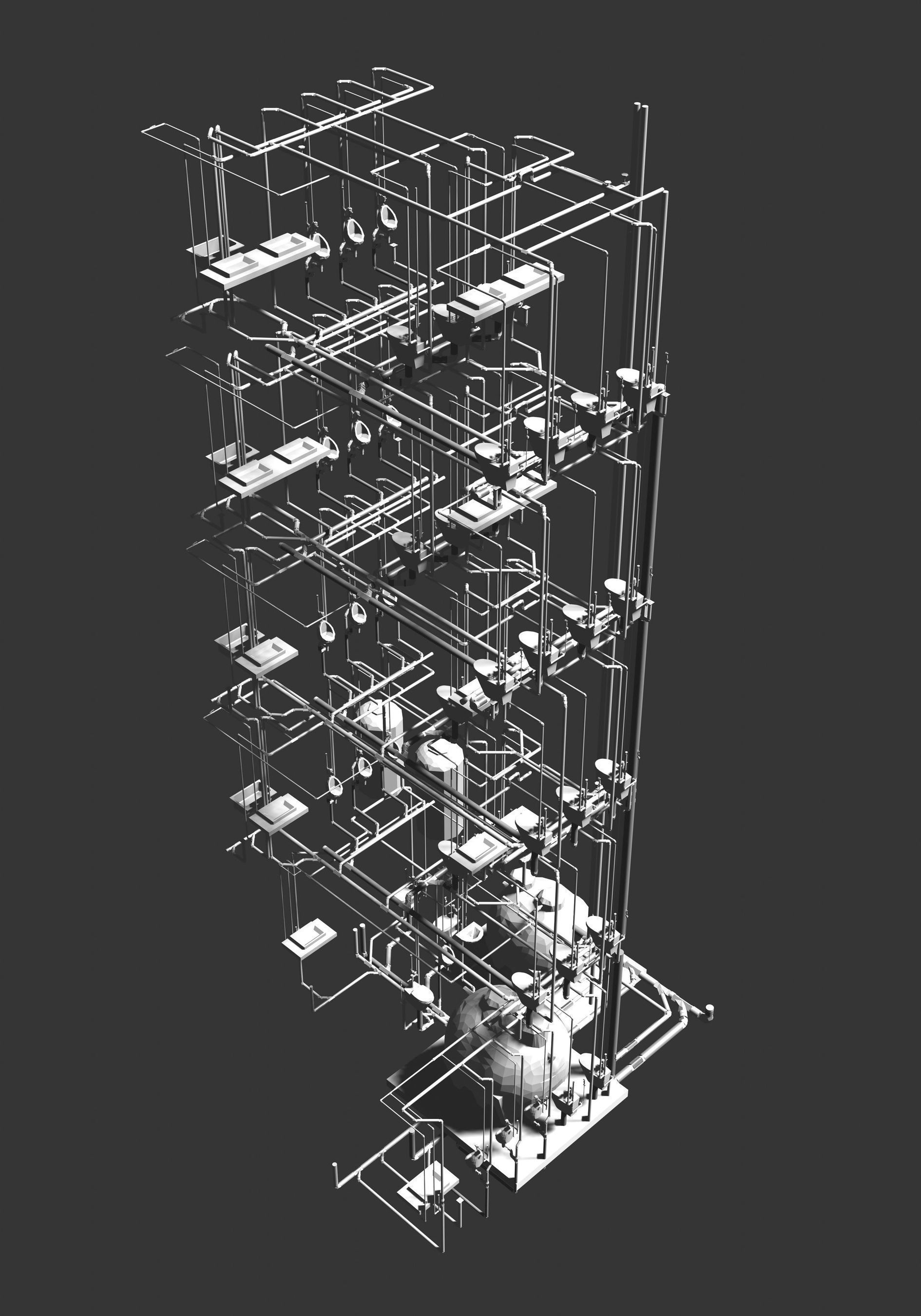 Plumbing and piping in building power plant 3D model_2