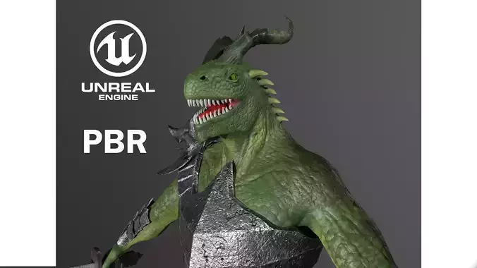 Lizardman Game ready PBR low-poly 3D character