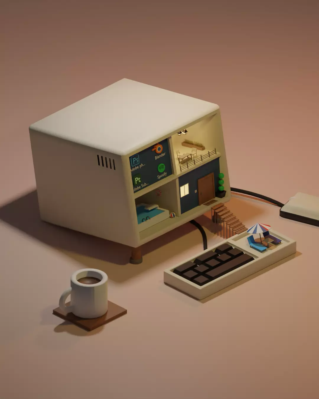 PC HOUSE Free low-poly 3D model_0