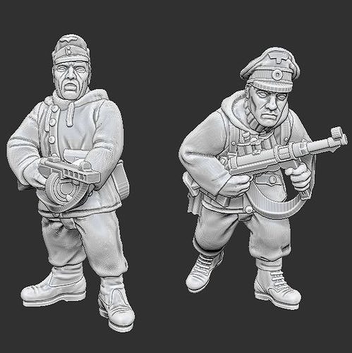 15mm Winter Germans Officer and acompanying smg gunner 3D print model
